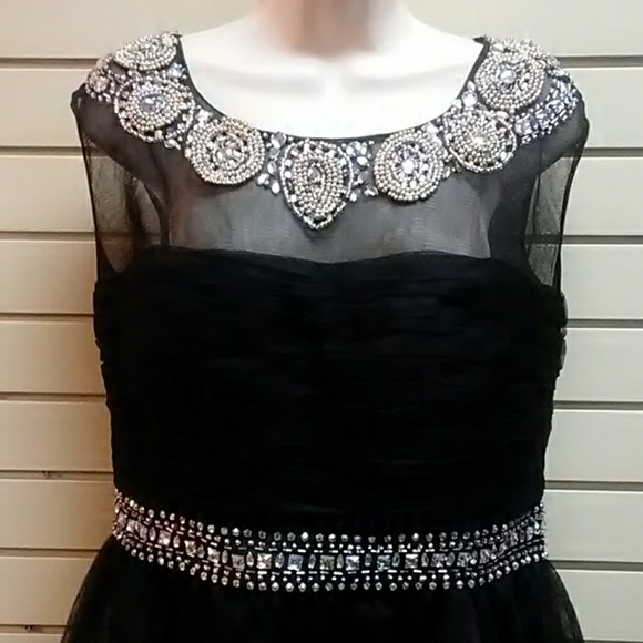 Black cocktail dress with rhinestone beaded trim - Picture 2 of 4